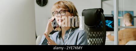 Female Manager Talking on Phone Website Header Stock Photo
