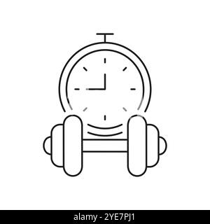 Stopwatch And Dumbbell Line Icon, Scheduled Workout Sessions. Exercise Planning With Timer And Weights. Isolated Vector Illustration Stock Vector