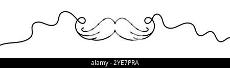 One continuous line illustration of a mustache, isolated on white background. Line art of a mustache. Stock Vector