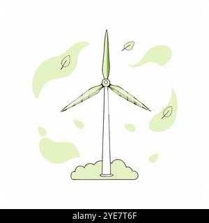 wind turbine, green eco friendly power generation icon vector ...