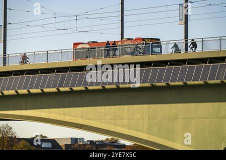 The Kennedy Bridge over the Rhine near Bonn, the longest bridge with a solar installation in Germany, over 390 solar modules are mounted on the south Stock Photo