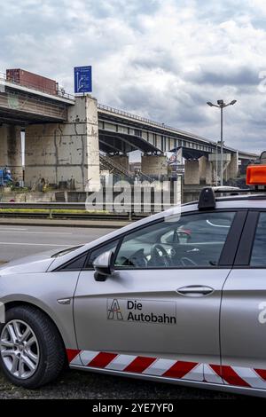 The Berlin Bridge, motorway A59, over the Duisburg port area, 1.8 km long, has a remaining useful life until 2029, due to various damages, such as hai Stock Photo