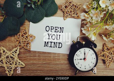 Open your mind The phrase Motivational Words Quotes Concept Stock Photo