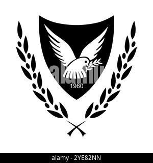 National Emblem of Cyprus, Black and White Coat of Arms used in passport Stock Vector