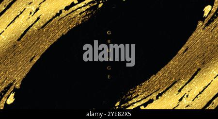 Gold Brush Stroke with Texture Effect on Black Background. Abstract Art Banner in Grunge Concept Stock Vector