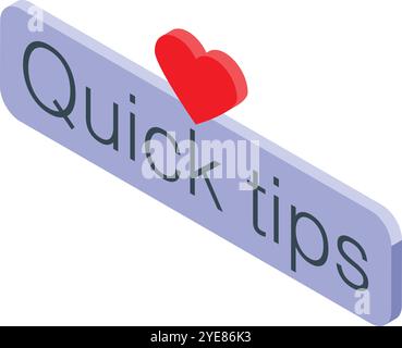 Purple quick tips button with a red heart expressing love for helpful advice Stock Vector