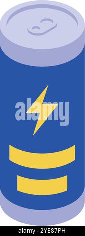 Isometric view of a blue energy drink can with a lightning symbol, providing a quick energy boost Stock Vector
