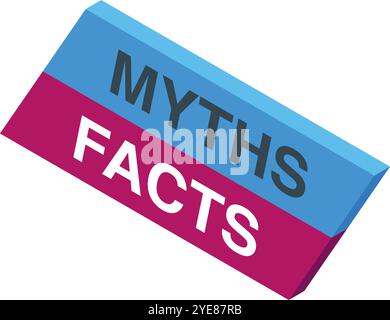 3d illustration of a sign showing the contrast and separation between facts and myths Stock Vector