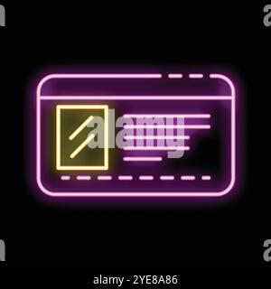 Neon sign of id card glowing on black background Stock Vector