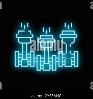 Neon blue crankshaft icon glowing on black background representing car repair and maintenance Stock Vector