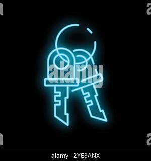 Two keys are glowing with blue neon light on a black background Stock Vector