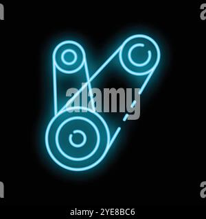 Neon timing belt is glowing on a black background Stock Vector