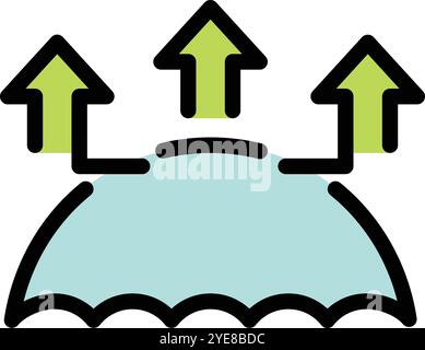 Icon of a surface tension liquid with three arrows pointing up from it Stock Vector