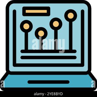 Laptop is displaying a business graph with four increasing bars, representing positive growth and data analysis Stock Vector