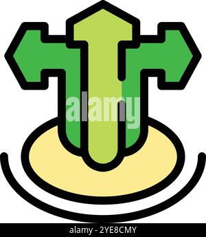 Green arrow with three arrows on its sides pointing in different directions representing choosing the right direction for your business Stock Vector