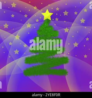 Vector Christmas tree stylized in the form a candy spiral with red and white stripes on winter background. Xmas poster. Stock Vector