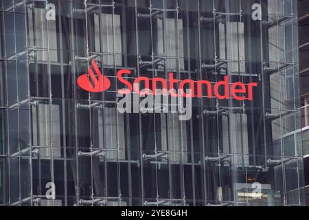 London, UK. 30th October 2024. Exterior view of the Santander head office in Central London as the company announces cuts of over 1,400 jobs in the UK as a result of automation and to reduce costs. Credit: Vuk Valcic/Alamy Live News Stock Photo