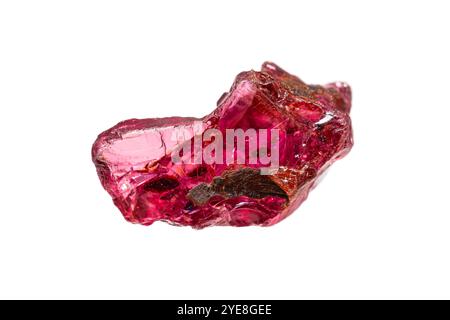 Natural rough Ruby gemstone on white background (Earth minerals – corundum gemstone group) Stock Photo