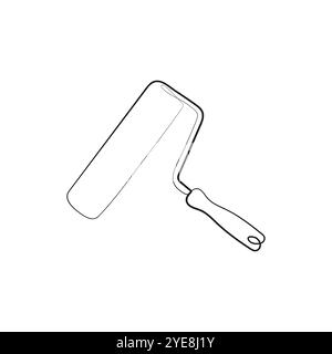 Paint roller. One line art drawing. Tool for repair and construction. Vector illustration. Stock Vector