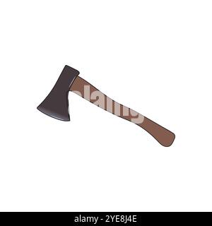 Metal ax with wooden handle. One line drawing. Equipment for woodworking, camping. Vector illustration. Stock Vector