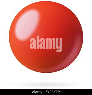 Red sphere 3d realistic vector illustration. Glossy plastic abstract geometric ball shape isolated on white background. Stock Vector