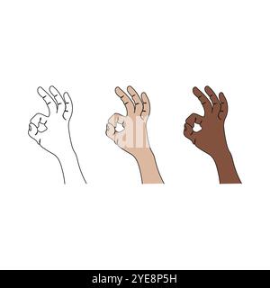 Hand showing Okay gesture. One line art. Pose and gesturing. Hand drawn vector illustration. Stock Vector