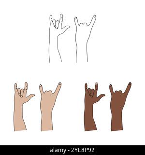 Hand gesture. Symbol of rock. One line art. Pose and gesturing. Hand drawn vector illustration. Stock Vector