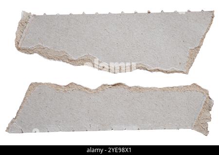 Torn grey paper packaging with perforated line on white background with clipping path Stock Photo