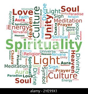 Word Cloud - Spirituality in English Language - Multiple Colors Stock Vector