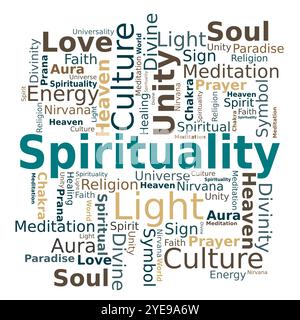Word Cloud - Spirituality in English Language - Multiple Colors Stock Vector
