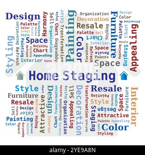 Home Staging Word Cloud with House Icon in the Background Stock Vector