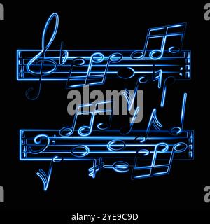 Vivid blue musical notes are arranged dynamically, representing a musical compositions rhythm Stock Vector