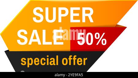 Three banners creatively arranged. Each displaying a tempting special offer with a generous 50 percent discount. Ideal for catching attention and prom Stock Vector
