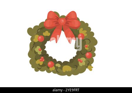 Christmas wreath in cartoon style, Christmas. Cozy vector Stock Vector