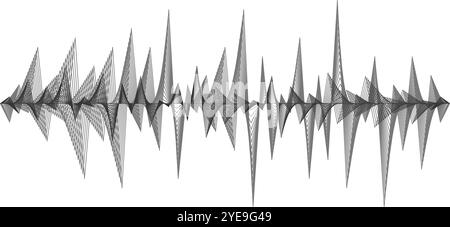 Complex waveform pattern oscillating with intricate detail, representing audio data or digital sound wave visualization Stock Vector