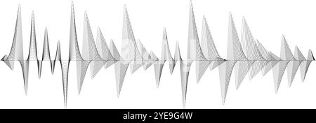 Captivating abstract sound wave lines visually represent audio frequencies, blending technology and art seamlessly in a modern black and white design Stock Vector