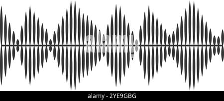 Visualizing a sound wave with varying amplitude, this minimalist image captures the essence of music and technology in a modern black and white design Stock Vector