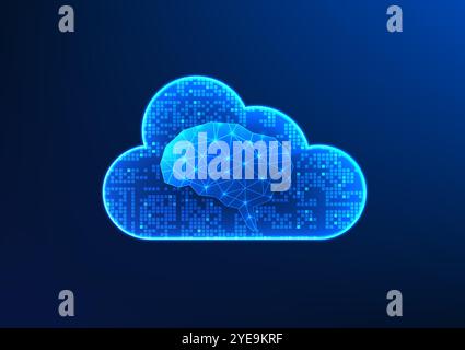 Cloud technology, inside is the brain, shows the integration of AI and cloud computing, which helps to improve the efficiency of big data management a Stock Vector
