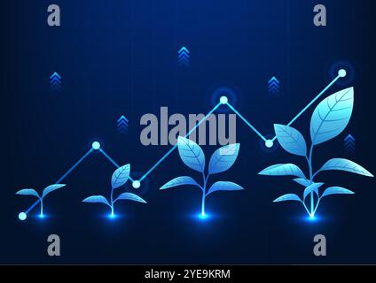 Financial Technology The growth tree behind is a graph, showing the growth of the company's profits, like a tree that gradually grows, growing along w Stock Vector