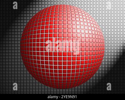 Graphic of red square tiles in a spherical shape emerging from grey tiled flat surface; Abstracts Stock Photo