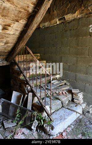 Broken, Ruined, Ramshackle and Dangerous Staircase in an Abandoned House Provence France Stock Photo