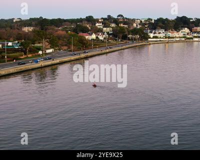 Aerial view of the sandbanks peninsula in Poole Dorset nearing sunset Stock Photo