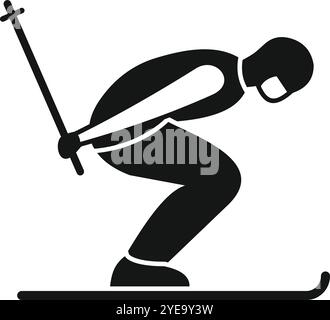 Silhouette of a professional skier holding ski poles and performing downhill skiing Stock Vector
