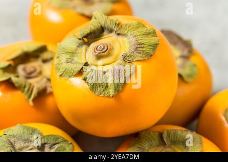 Raw Organic Orange Fuyu Persimmons in a Bunch To Eat Stock Photo