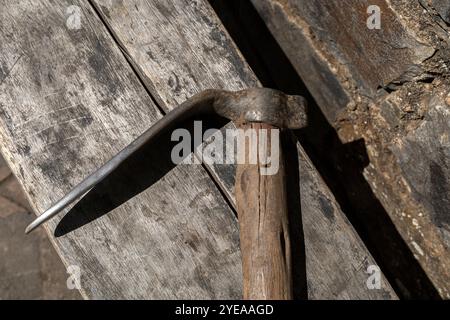 Field work hoe used in rural scene in Peru Stock Photo