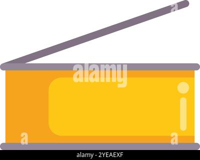 Rectangular yellow tin can being opened with a pull tab, isolated on white background Stock Vector