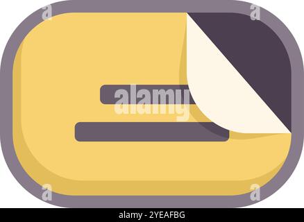 Simple icon of a yellow rectangular sticker peeling up at its right corner Stock Vector