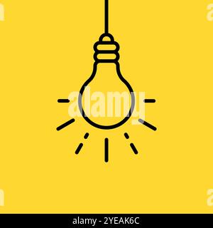 thin line black hanging light bulb Stock Vector