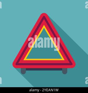 Red emergency warning triangle, essential for roadside safety, indicating caution and potential hazards on the road Stock Vector
