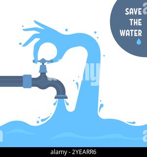 save the water with cartoon liquid blue hand Stock Vector